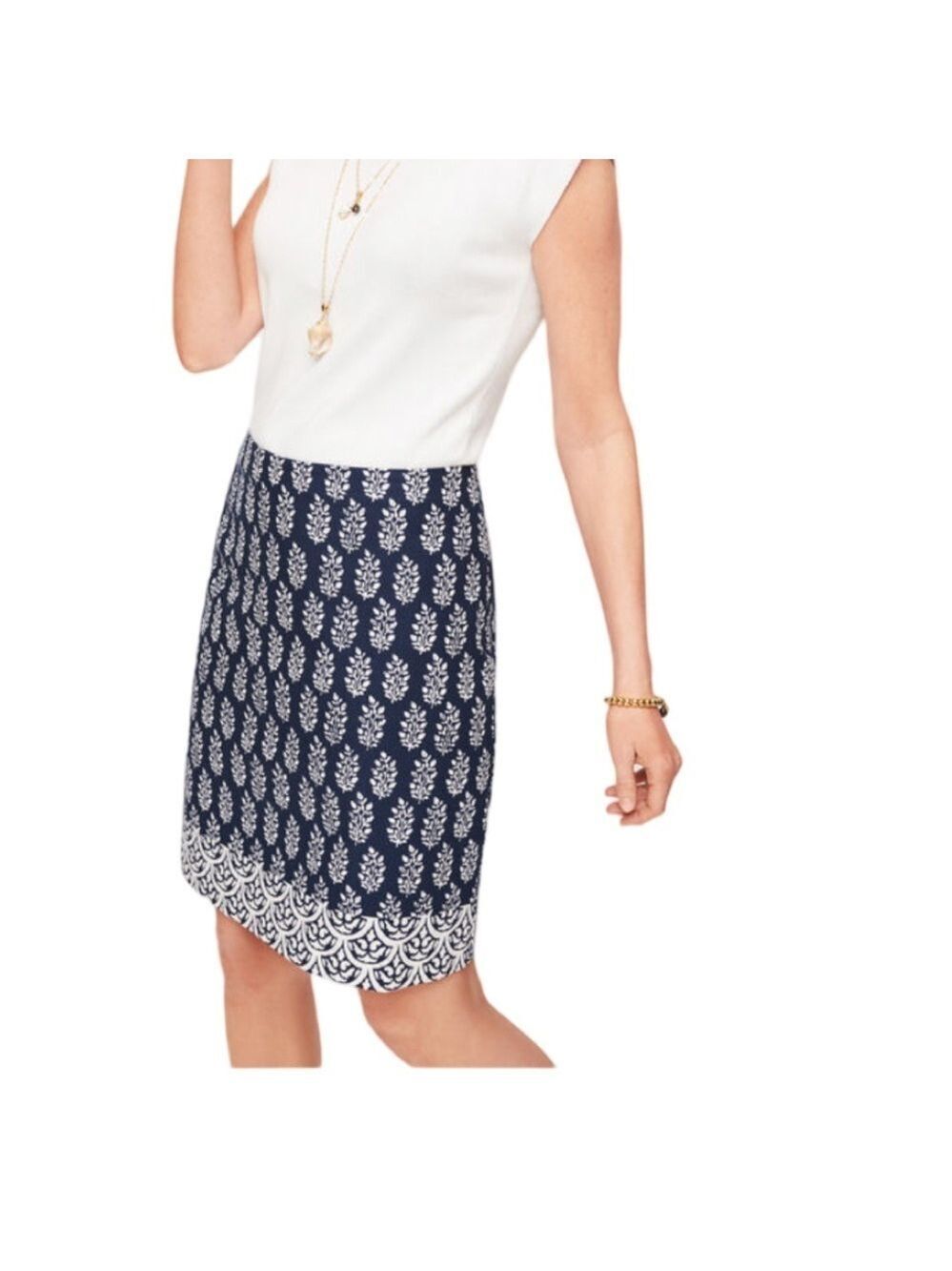 Talbots Blue Cotton Canvas A-Line Geo Floral Print Skirt Size 8